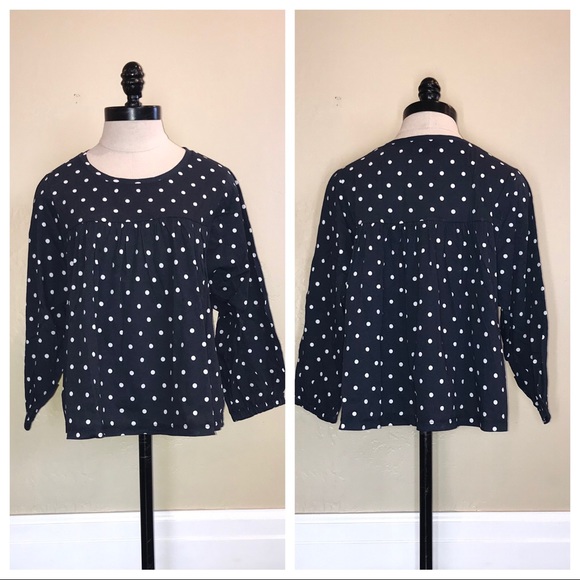 J. Crew Tops - J.Crew Drapey Popover Navy White Polka Dot Top M